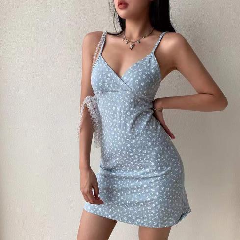 Women's Pure Desire Retro Print V-neck Suspender Dress