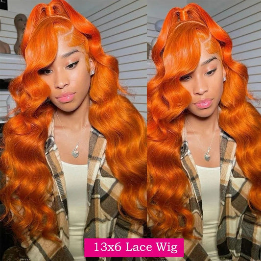 Orange Ginger Body Wave HD Transparent Human Hair Wigs