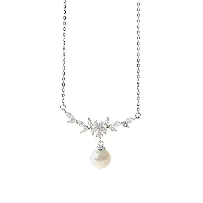 Single Small Pearl Zircon Necklace For Women