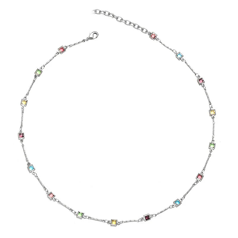 Rainbow Gem Necklace Simple Clavicle Chain
